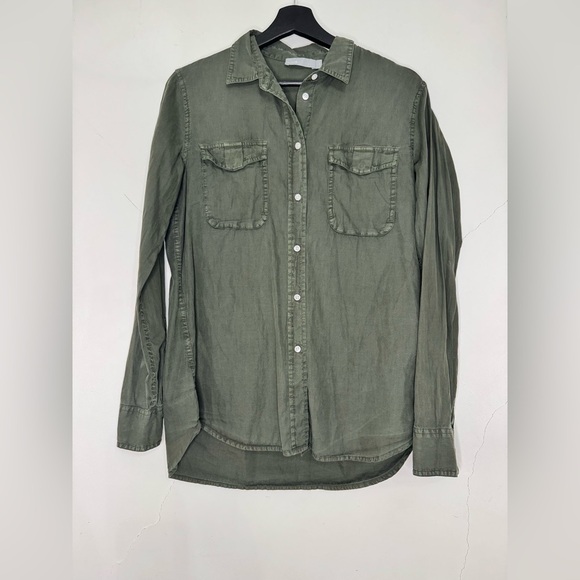 Women’s Vince The Utility Cotton and Silk Spring Spread Collar Relaxed Button Up - Picture 2 of 7